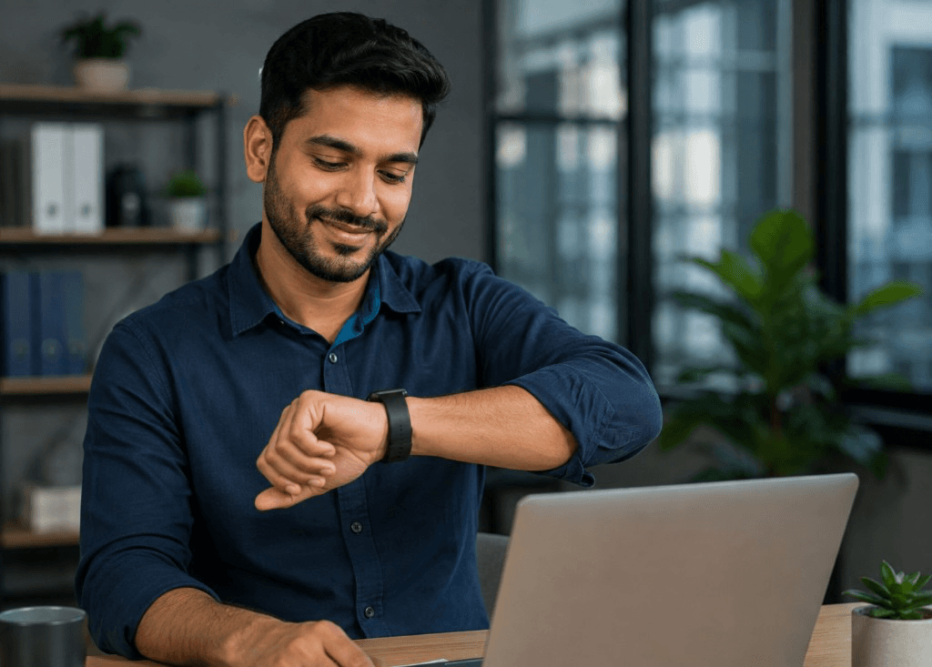 Professional checking the time — live dashboards in minutes